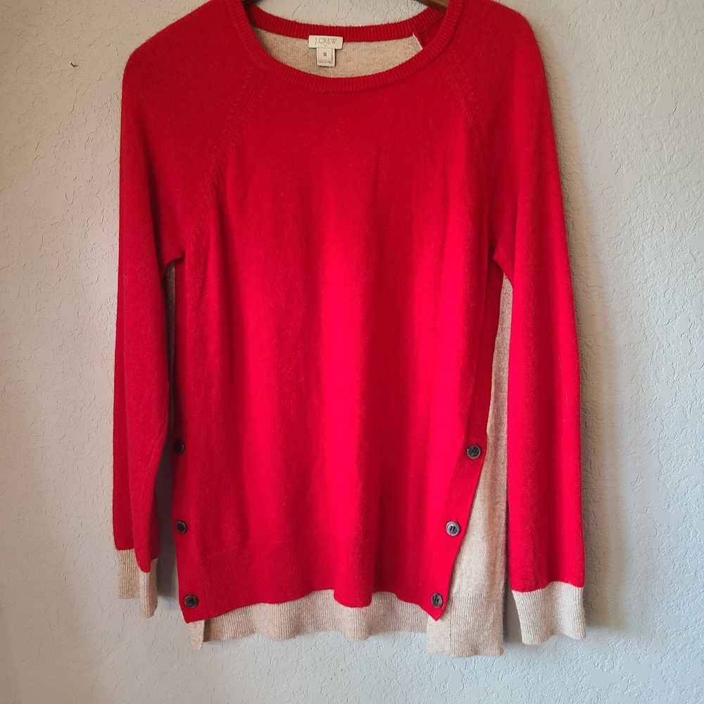 J. Crew Womens Elbow Patch Wool Blend Red/Tan Crew‎ Neck Pullover Size M